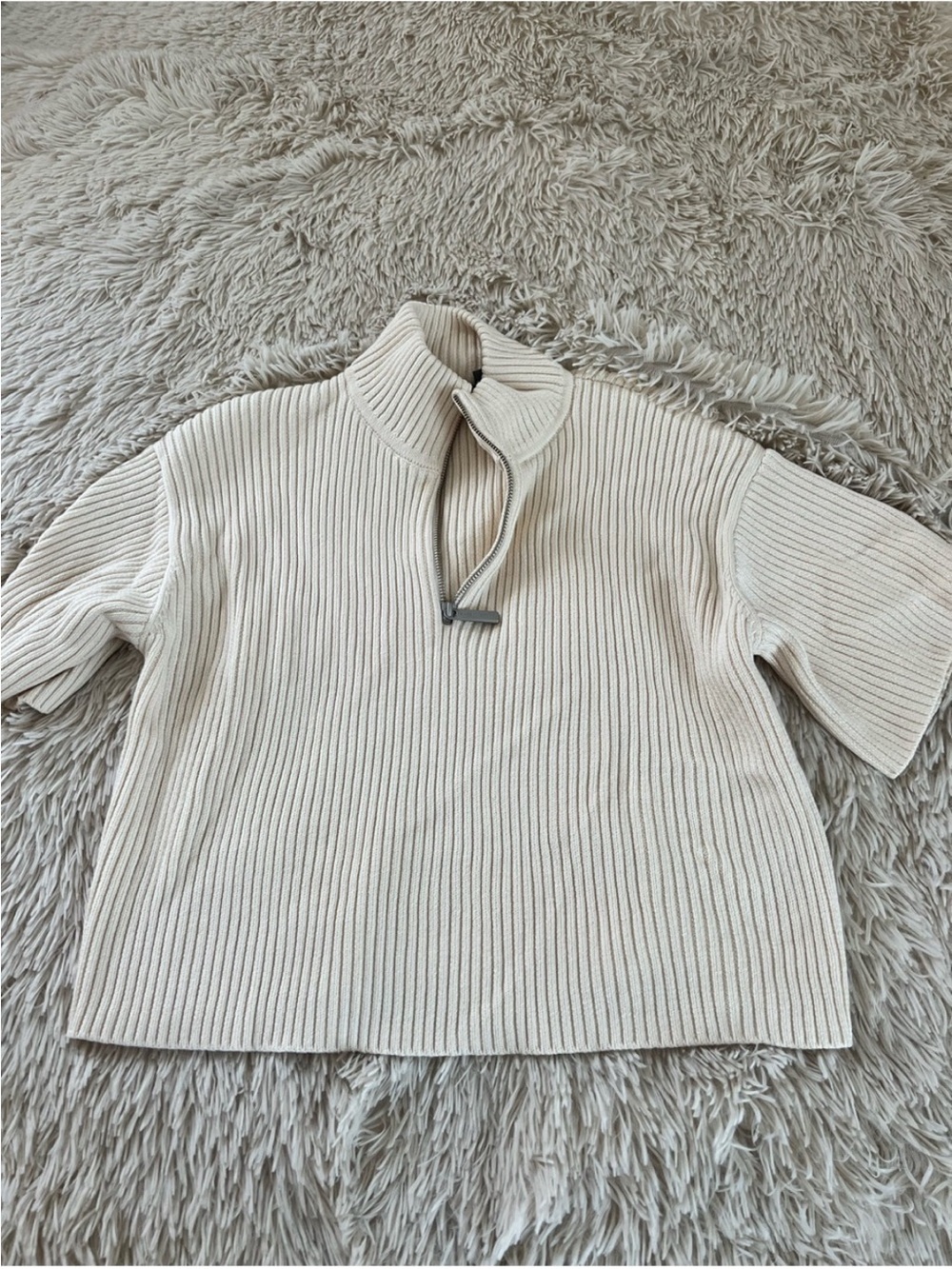 Sweaty Betty Cream Ribbed Half-Zip Cowl Sweater